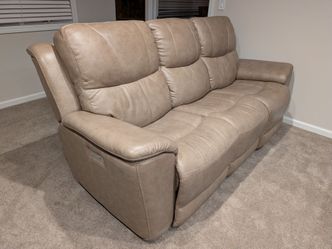 Like-New Power Reclining Faux Leather Sofa - 3-Seat with Dual Recliners