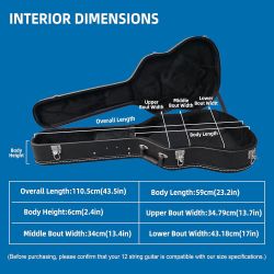 43.5'' Hard Case for 12-String Dreadnought Acoustic Guitar, Perfect Fit with Locking Latches, Plush Interior & Accessory Storage | Sturdy Pr