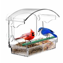 BPYOT Clear Acrylic Window Bird Feeder For Outside With 4 Strong Suction Cups And Detachable Seed Tray, Highly Transparent Outdoor Viewing Birdfeeder,