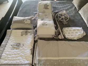 Pottery Barn Kids Taylor Elephant Baby Bedding with Crib Mobile