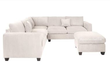 NEW Ivory Fabric Sectional Sofa and Ottoman Set Ashley Style Couch BIG SALE Cream White Beige Modern Furniture Warehouse Clearance Designer Choice!