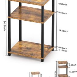 End Table Night Stand Set of 2, 3-Tier Bedside Tables, 5-Tier Shelf Bookcase, Accent Side Table for Couch, Living Room, Bedroom, Rustic Brown and Blac