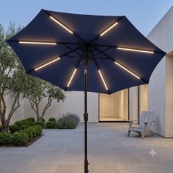 NEW Patio Umbrella With Solar LED Lights 9 Foot Outdoor Umbrella Tilt Adjustable