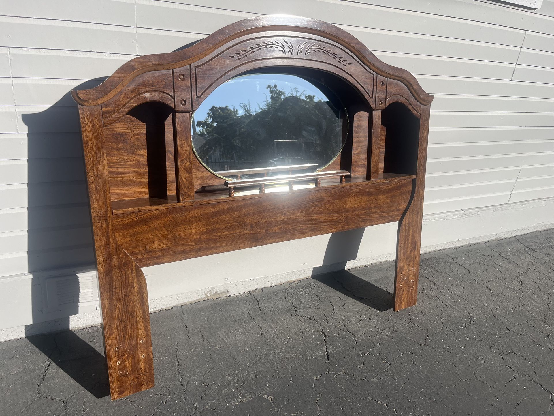 Elegant Wooden Queen Headboard w/ Mirrors – Bedroom Glow-Up