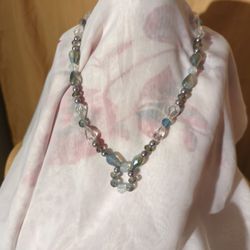 Necklace And Earrings Crystals Check Glass Silver