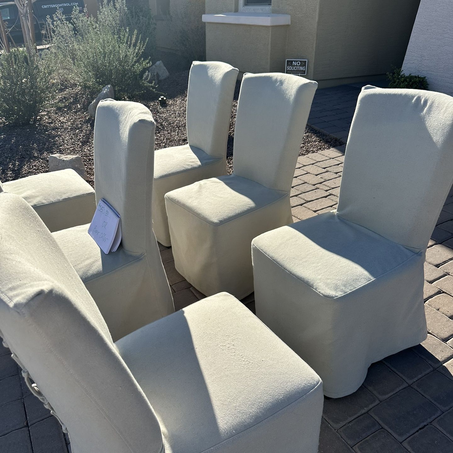 6 canvas Slip Covered Chairs. 