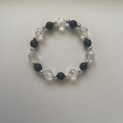 Clear Crystal Bead And Touch Of Onyx Black Gemstone Bracelet