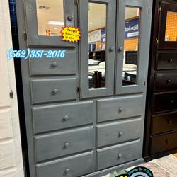 Pinewood Closet Grey Wardrobe Solid Wood Mirror 