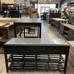 SONGMICS Bamboo Storage Bench w/ Hidden Storage Compartments - Black