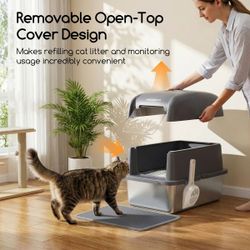 Meowant stainless steel covered litter box with a fabric tent cover