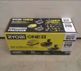 RYOBI ONE + 18V 4AH AND 2AH LITHIUM HIGH PERFORMANCE STARTER KIT.