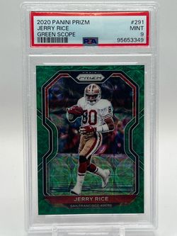 2020 Panini Prizm Jerry Rice Green Scope Prizm /75 No.291 PSA 9 49ers