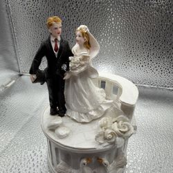 Bride And Groom Wedding Cake Topper Figurine Ceramic