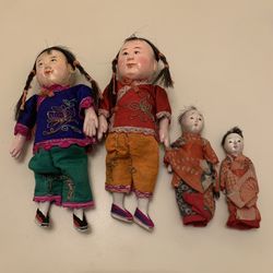Antique Asian Dolls Set of 4  Very Good Condition 6.75”