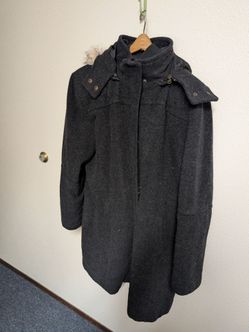 Dark Gray Wool Blend Hooded Winter Coat