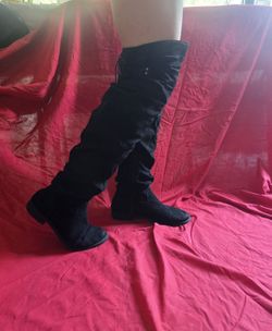 Black faux-suede over-the-knee (thigh-high) boots