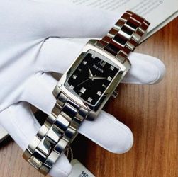 Bulova Diamond Watch Black Face And Steel Band