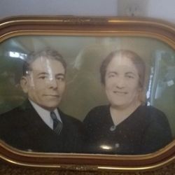 Old Bubble Glass And Picture 