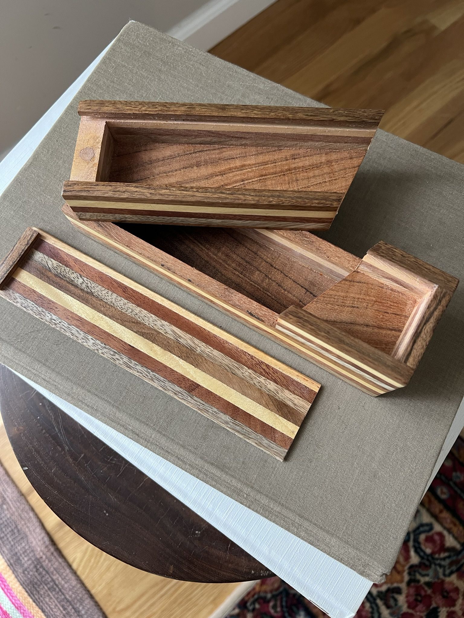 Small Handcrafted Wood Puzzle Trinket Box ( L8” H2” ) firm on price