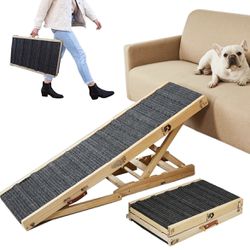 Dog Ramp for Bed, Adjustable Pet Ramp for Couch, 47.2" Length Dog Ramp for High Bed, Wooden Folding Portable Dog car ramp Non Slip Carpet Surface 4 Ad
