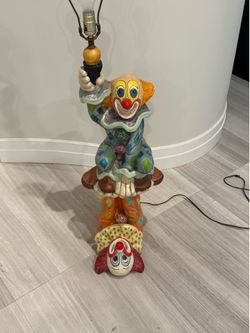 Vintage painted lamp. Clown motive