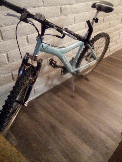 Huffy Maxx Mountain Bike. Blue, Smaller Bike Gears Dialed In Brakes Work Good, New Seat, Tires And Tubes, Front Shocks