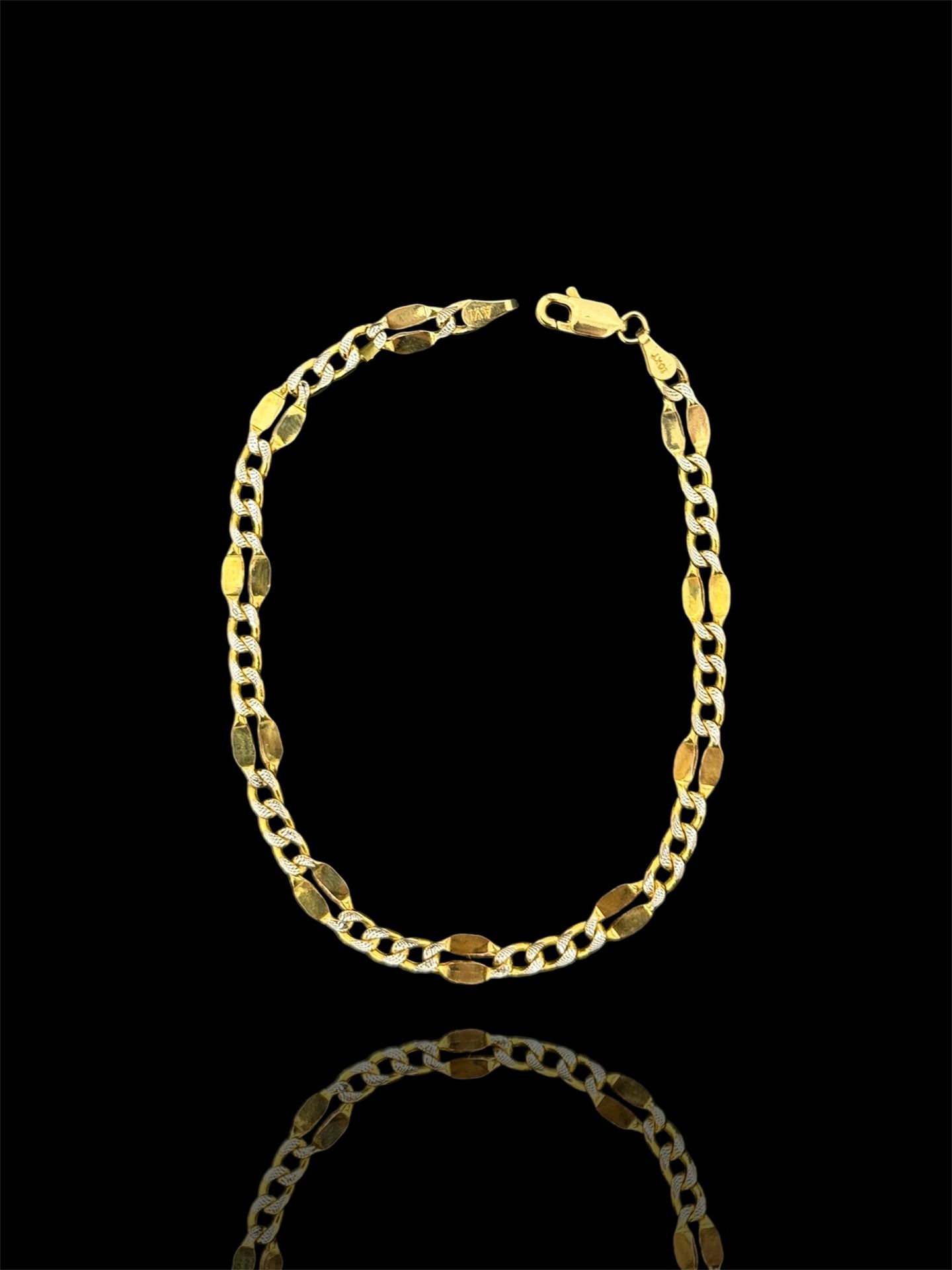 10k FIGARO Bracelet w Diamond Cut Link
