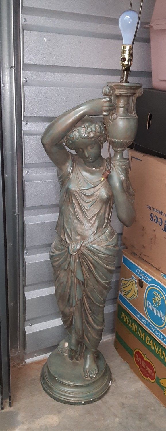 Vtg Possible Antique Chalkware Lamp 52" Tall Dione Water Goddess Statue!