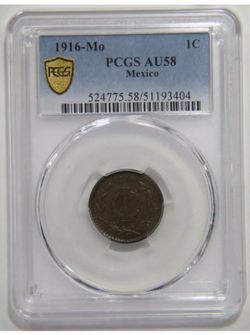 1916 México 1 Centavo Monogram PCGS AU58 -Key Date-