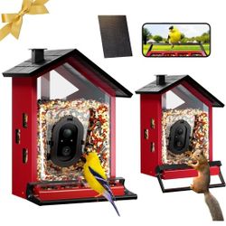 Smart Bird Feeder with Camera Solar Powered Squirrels-Proof, AI Identify Bird Species & Instant Arrival Notification Camera, CCPA Data Security, Metal