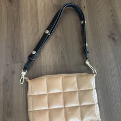 AllSaints Quilted Tan Crossbody Bag with Black Leather Strap