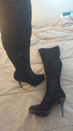 Thigh high velvet high heel boots
