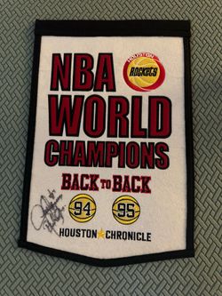 Houston Rockets NBA Champions Back to Back 94 95 Banner Houston Chronicle 11x17 Autographed Carl Herrera