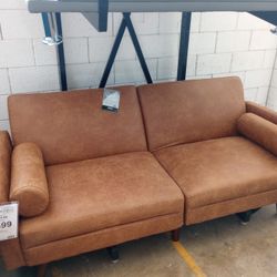 Caramel Futon With Pillows 