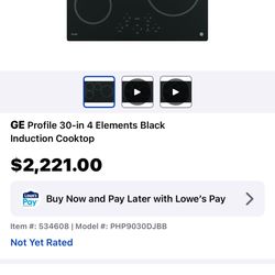 NEW GE PROFILE 30”  INDUCTION 4 ELEMENTS ELECTRIC COOKTOP WITH A FACTORY WARRANTY 6/9/25
