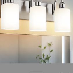 Jazava Milk Glass Bathroom Light, 3-Light Vanity Light Fixture, Brushed Nickel Wall Sconce, VL01BNW-