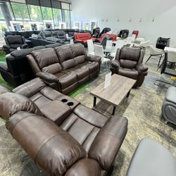 Living Room 3Pcs Recliner Sofa Set / Juego de sofás reclinables de 3 piezas para sala de estar