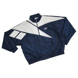 VINTAGE REEBOK WINDBREAKER JACKET 2XL XXL BLUE IVERSON SHAQ BIG LOGO FULL ZIP