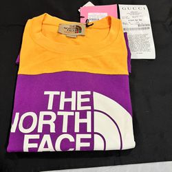 110% Authentic Men's The North Face X GUCCI Purple/Yellow Cotton Jersey Logo T-Shirt Size XLARGE NEW w/ Receipt From Gucci as Shown in Pictures RETAIL