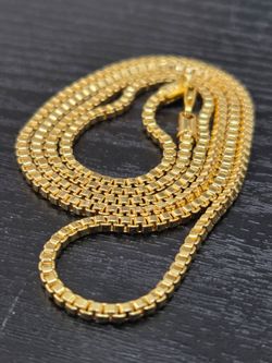 Gold Plated 925 Sterling Silver Box Chain Necklace 16g Unisex 925 Italy stamp