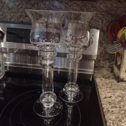 Glass Candle Holders, 14 Inches Tall And 5 Inches In Diameter. Made In Poland.