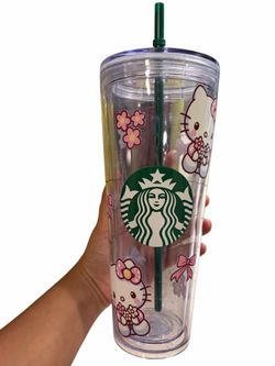 Hello kitty/ Starbucks venti tumbler w/ dtf transfer stickers