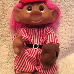 Vintage Thomas Dam 1977 Pink Haired Baseball Rookie 9" Troll Doll Made in Denmark $48-