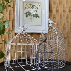 Decorative Small Bird Cage White Wire Farmhouse Plant Cloche Anthro Shelf Decor Shabby Cottage Chic