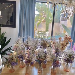 Bud Vases With Pre-arrangements of Dried Flowers (with Candles Option)
