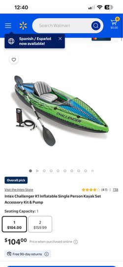 Intex Challenger K1 Inflatable Single Person Kayak Set Accessory Kit & Pump