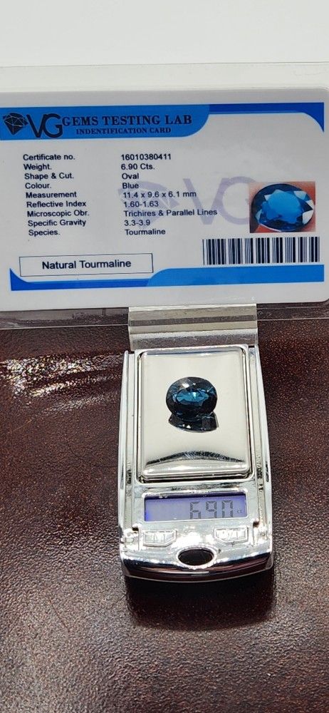 6.90Ct Natural Blue Tourmaline | Cut Loose Gemstone. Treatment: Heating. Certification Card Include