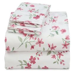 Queen Bedsheets Set - White With Floral