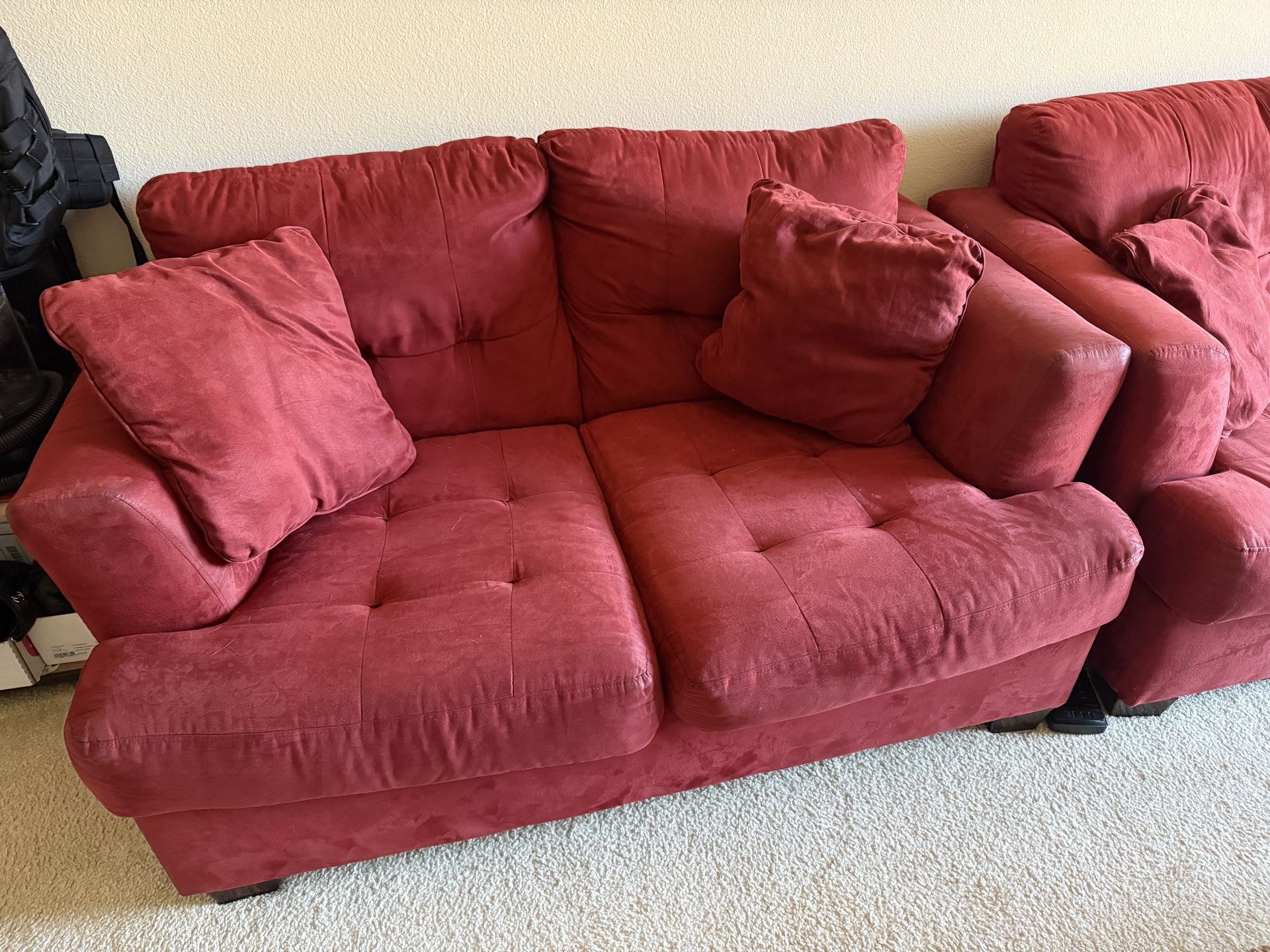 ✨ Red Microfiber Sofa Set – Couch, Loveseat & Chair ✨