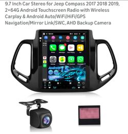 9.7 Inch Car Stereo for Jeep Compass 2017 2018 2019, 2+64G Android Touchscreen Radio with Wireless Carplay & Android Auto/WiFi/HiFi/GPS Navigation/Mir